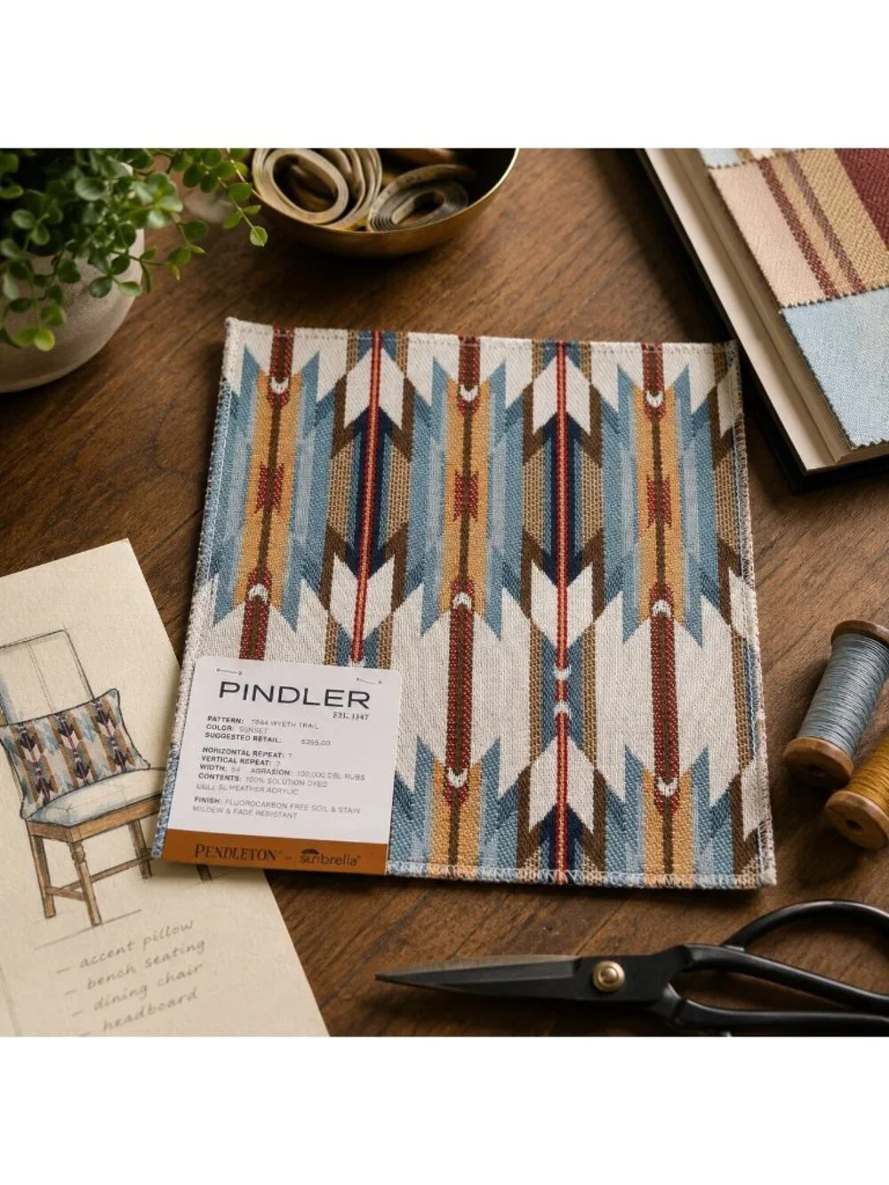 Pindler Pendleton Sunbrella Wyeth Trail Sunset Upholstery Fabric Sample 13” x 13